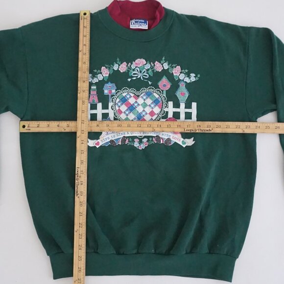 Vintage Endless Designs Green Floral Birdhouse Heart Wreath Sweatshirt XL - Picture 3 of 14